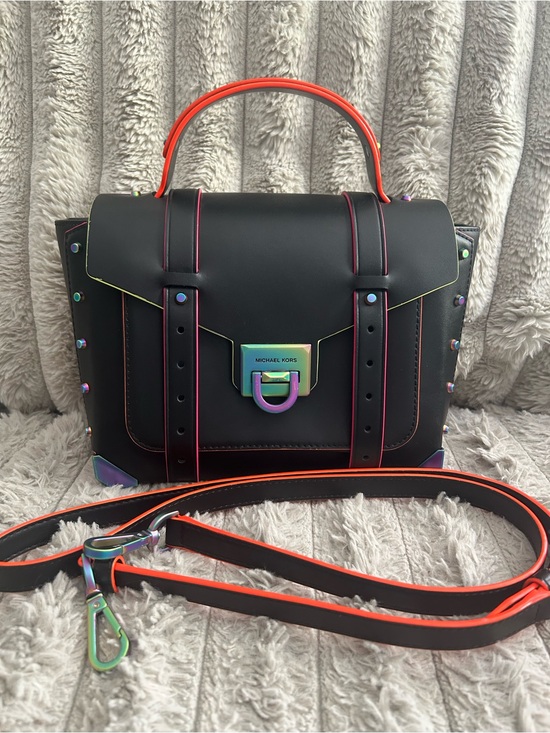 Michael Kors Handbags - Michael Kors Manhattan Leather Satchel with Neon piping